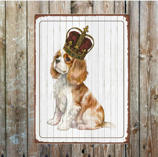 King Charles Spaniel and crown art | Metal Sign Plaque