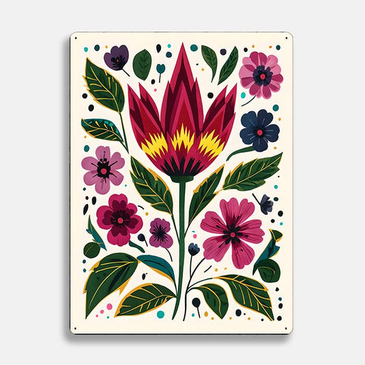 Colorful Flowers Floral scandinavian folk | Metal Sign Plaque