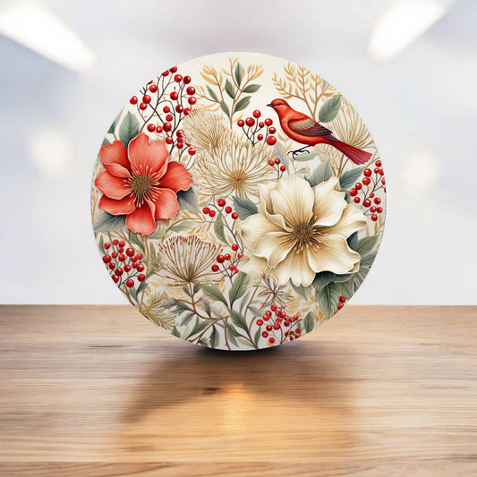 Festive Flowers Christmas Decoration Circle Metal Sign