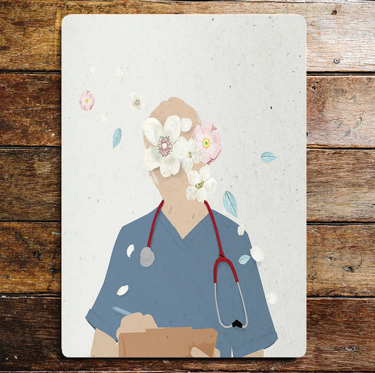 Doctor Nurse Flower Face Stethoscope | Metal Sign Plaque