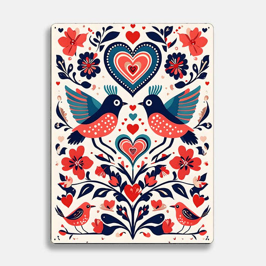 Birds And Flowers scandinavian folk | Metal Sign Plaque