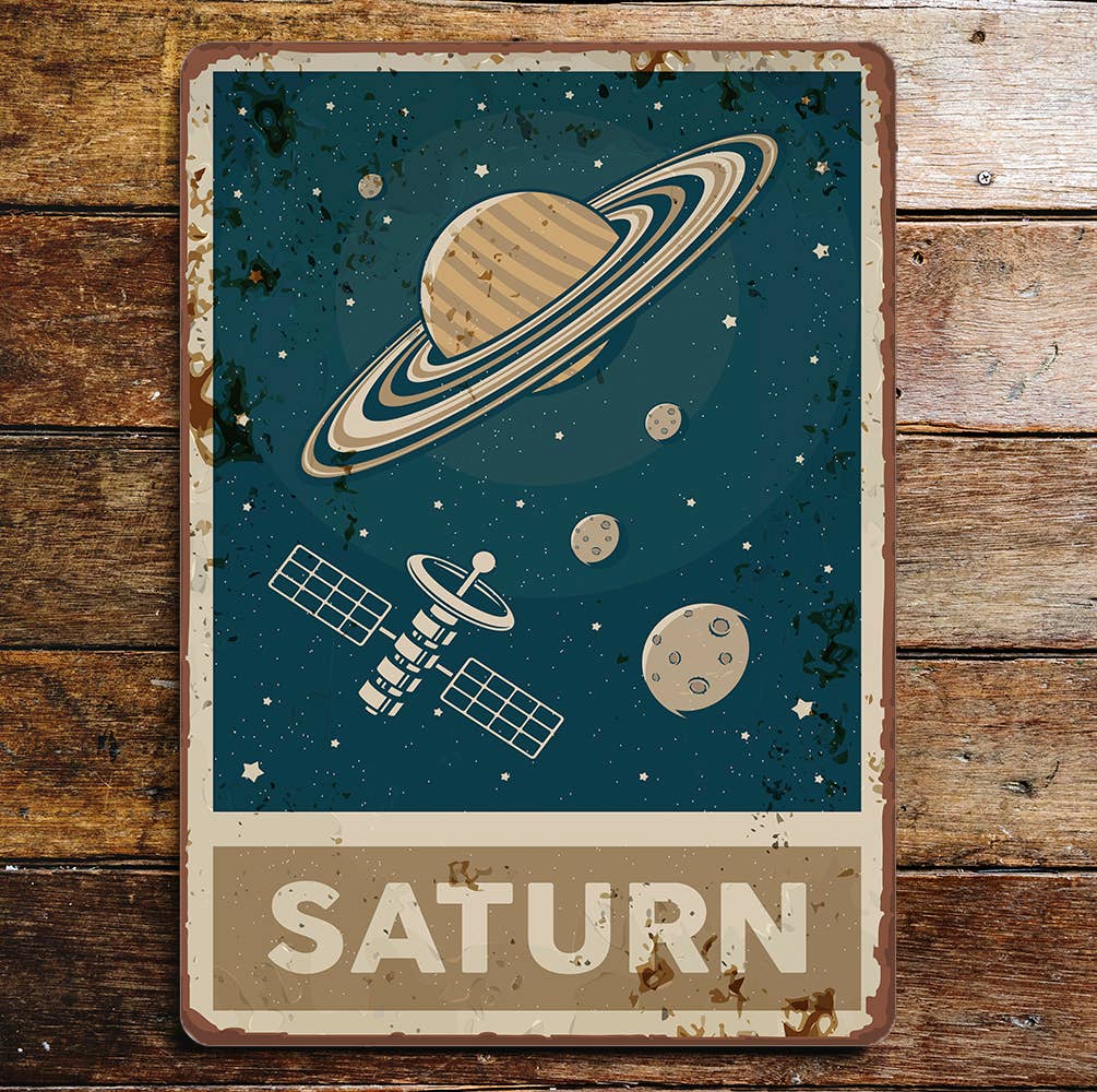 Retro Saturn Space Metal Wall Sign Plaque