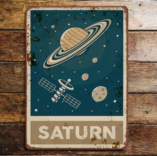 Retro Saturn Space Metal Wall Sign Plaque