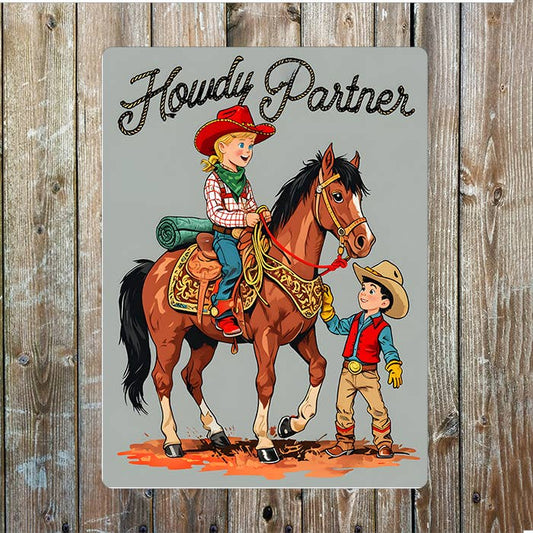 Howdy Partner Children Cowboy Western | Metal Sign Plaque