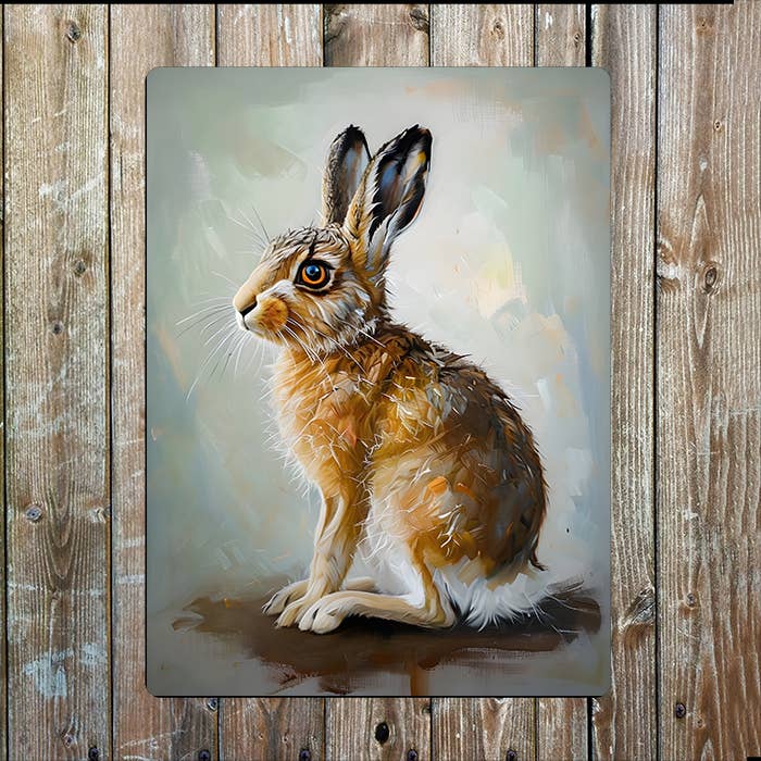 Painting Of A Hare Portrait Metal Sign Plaque