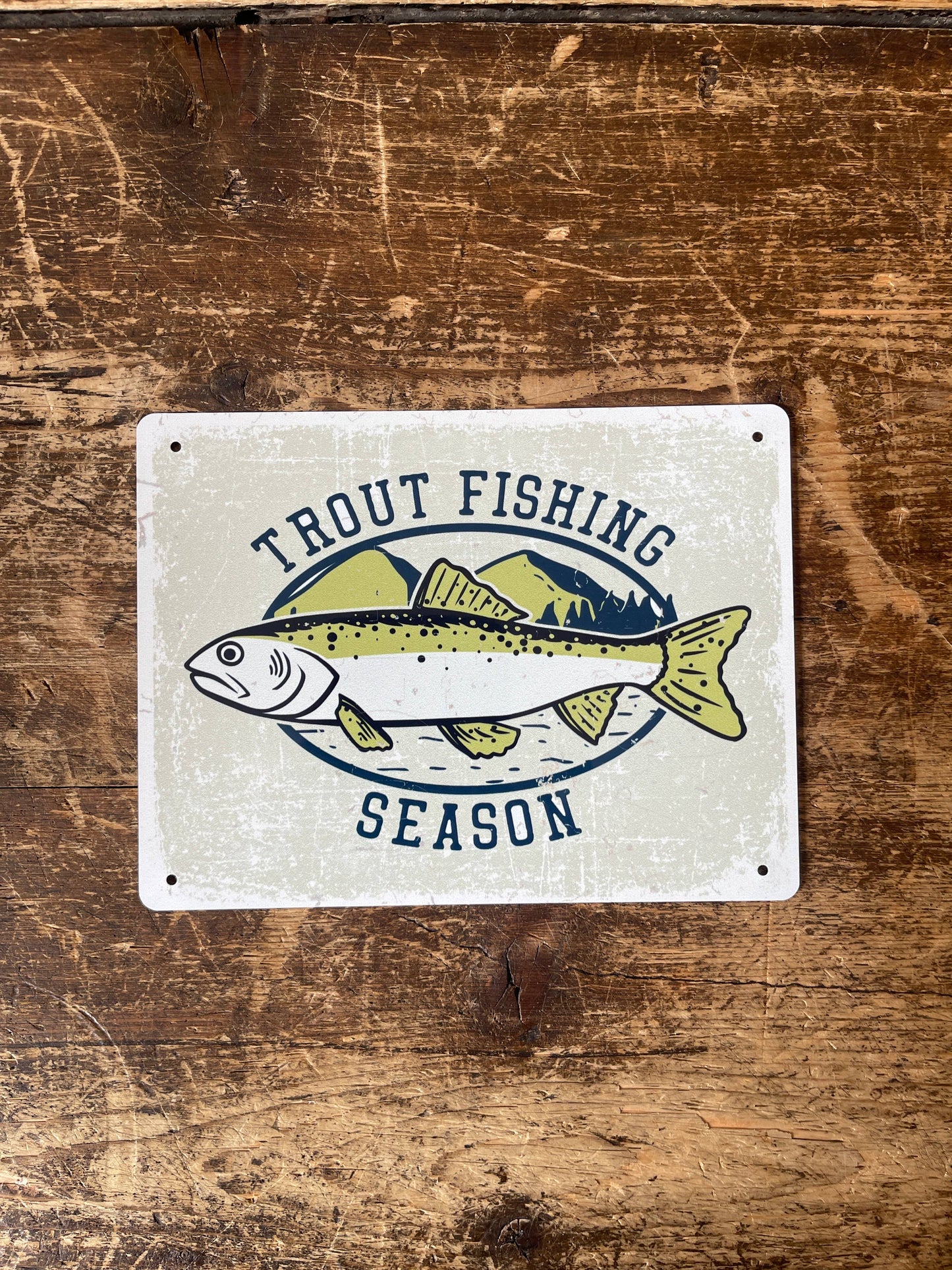 Trout Fishing season Tin Sign | Metal Sign Plaque