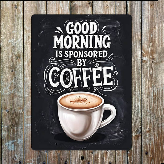 Good Morning Sponsored By Coffee Kitchen | Metal Sign Plaque
