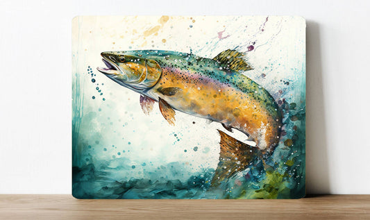 Trout Jumping Out of the Water Watercolour | Metal Sign Plaque
