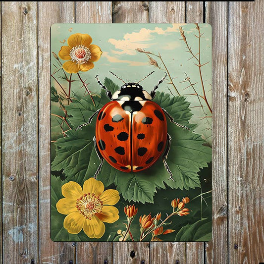 Vintage Botanical Illustration Ladybird | Metal Sign Plaque