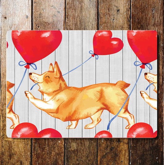 Corgi Dogs Love Hearts Balloons | Metal Wall Sign