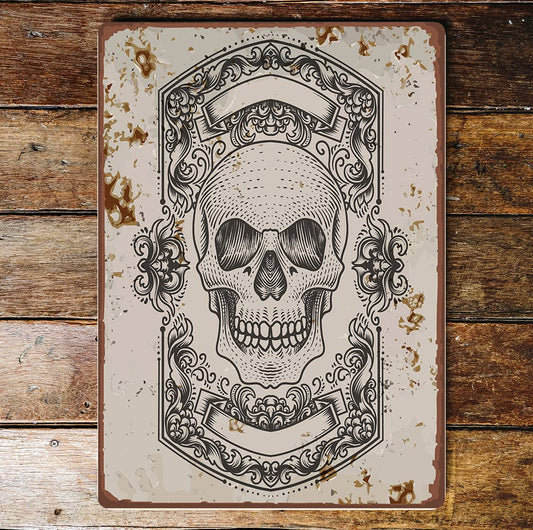 Skull Ornamental Plaque Metal Wall Sign Plaque