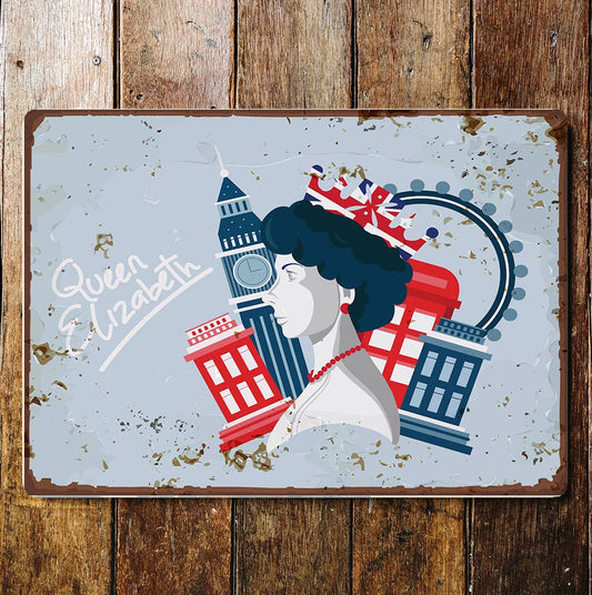 Queen Elizabeth II London British England Metal Wall Sign