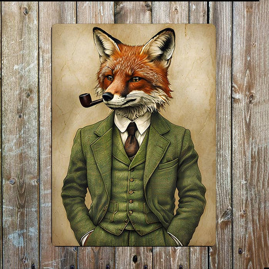 Fox Head In English Country Clothing | Metal Sign Plaque
