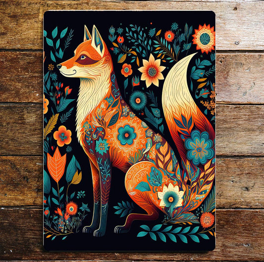 Fox leaves blue flowers | Metal Sign plaque