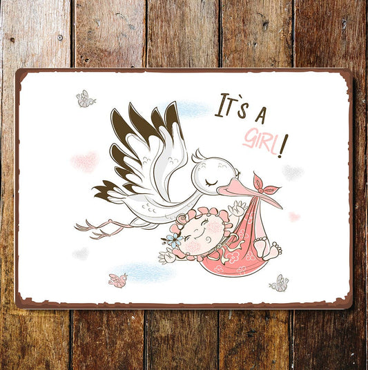 It's A Girl Stork | Metal Wall Sign Plaque