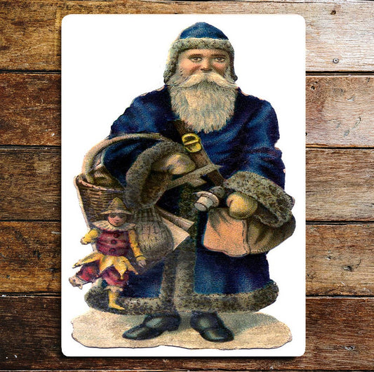 Santa Blue Christmas Metal Wall Sign