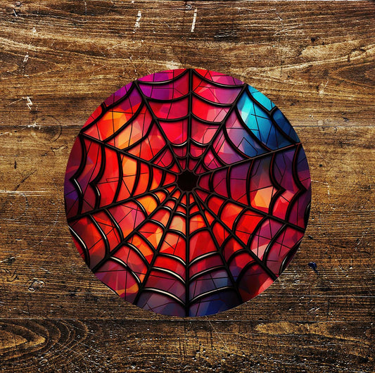 Spider Web Mystic Stained Glass affect Circle Metal Sign