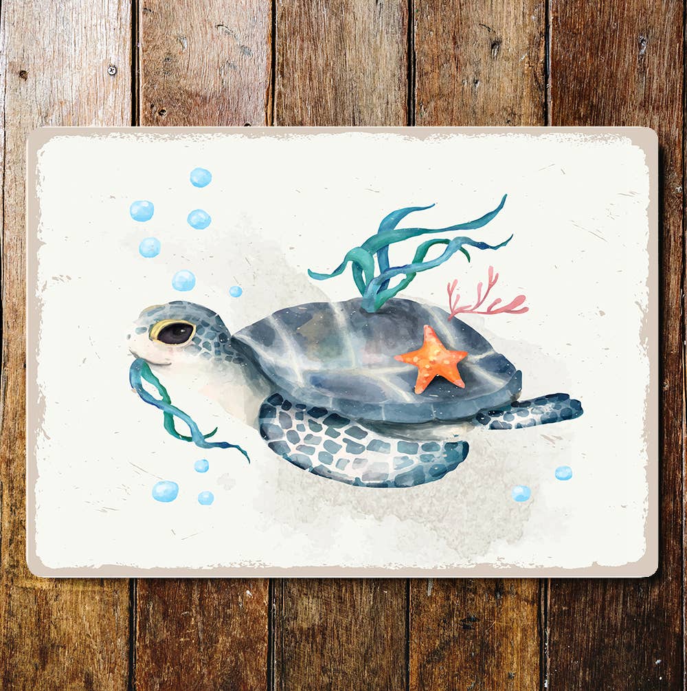 sea turtle tortoise Watercolor Metal Wall Sign