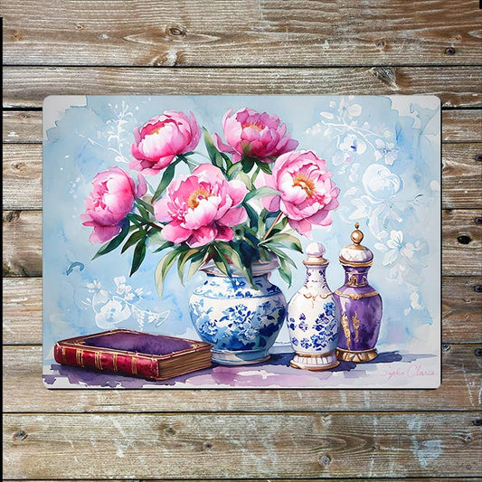 Pink Peonies Book Perfume | Watercolour | Metal Sign Plaque