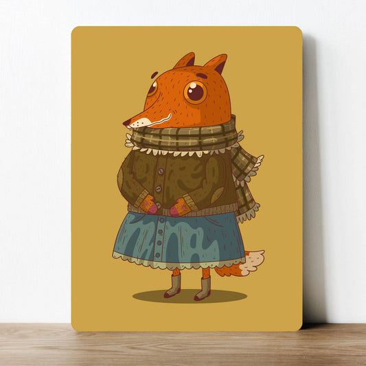 Dressed Up Wolf Cartoon Artwork | Metal Sign Plaque