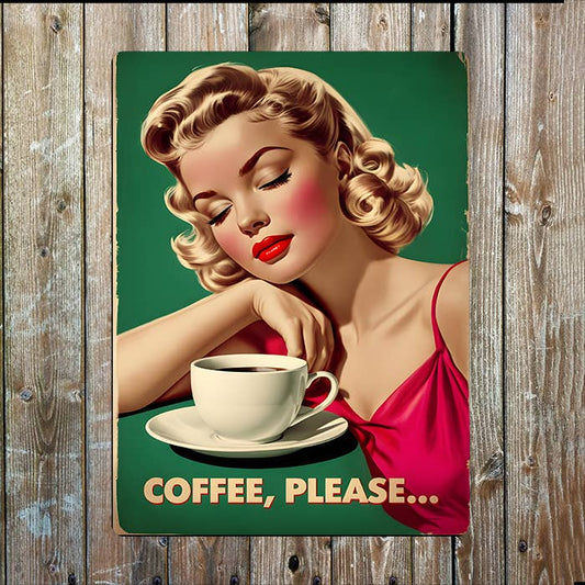 Coffee Please Kitchen Cafe Vintage Retro | Metal Sign Plaque