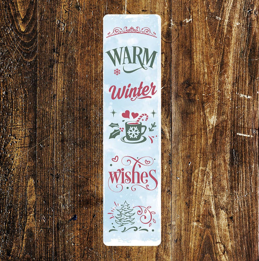 Warm Winter Wishes Christmas Sign Metal Long Sign Plaque