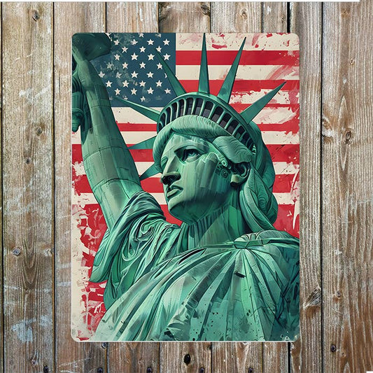 Statue of Liberty American Flag Metal Sign Plaque