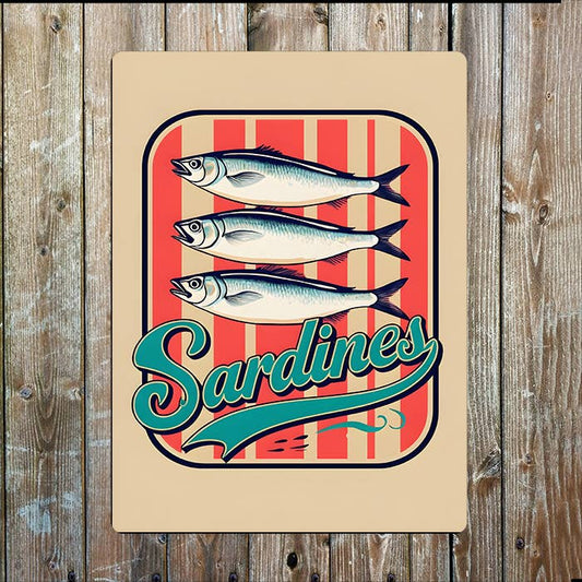 Illustration Of Sardines Sea Nautical | Metal Sign Plaque