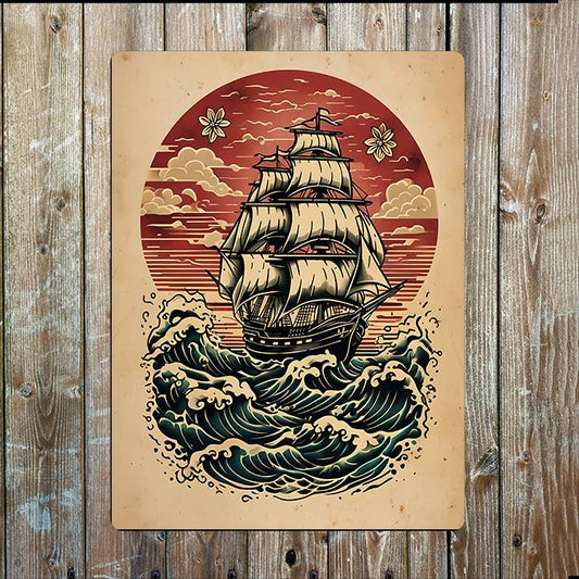 Sailing Ship Ocean Sea Nautical Metal Sign Plaque