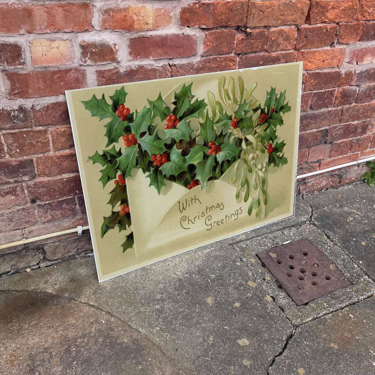 Vintage Christmas Holly Telegram | Metal Wall Sign