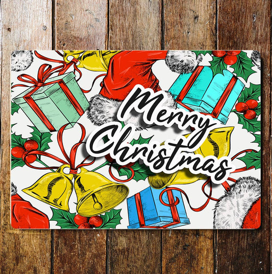 Colourful Merry Christmas Present Bells | Metal Sign plaque