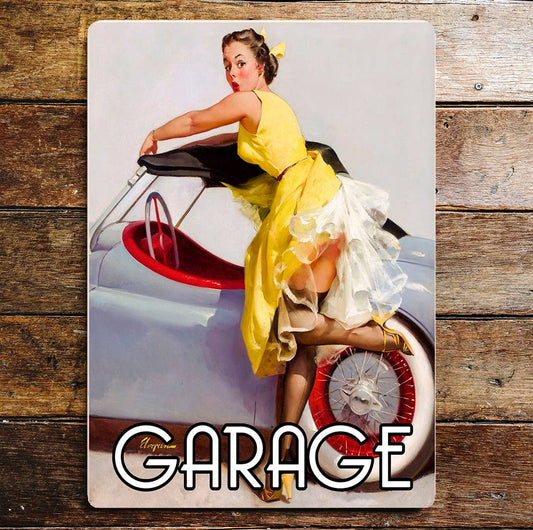 Garage Car Door Pin Up Girl In Bath | Metal Sign
