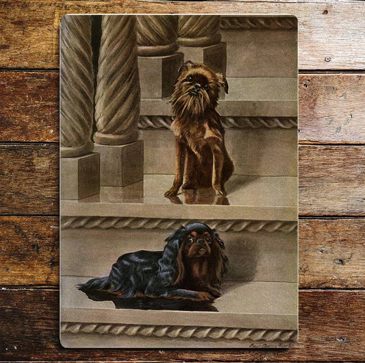 Small Dogs Stairs Friends Cute Metal Sign Plaque