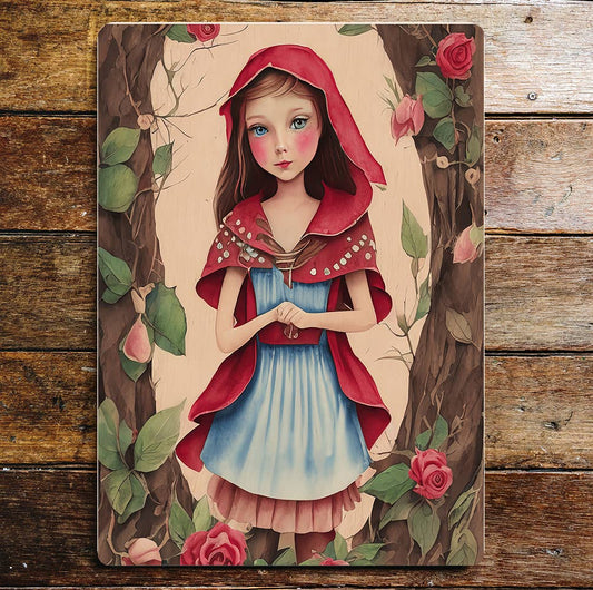 Red riding hood roses red pink pretty Metal Sign Plaque