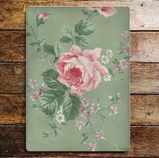 Pink Rose Stems Green Leaves Metal Sign Plaque