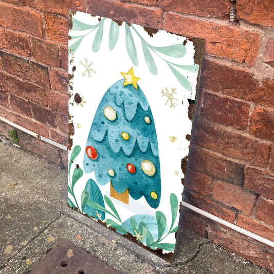Christmas Tree illustration | Metal Vintage Wall Sign