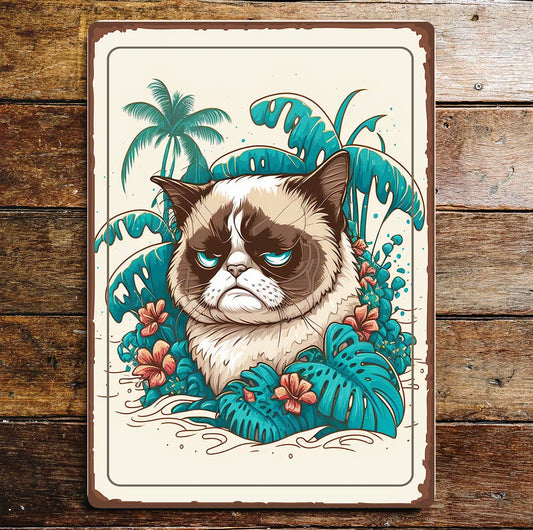 Cat angry grumpy cranky art | Metal Wall Sign