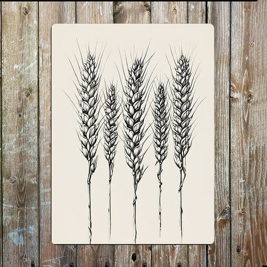 Line Drawing Of Symmetrical Wheat Stalks | Metal Sign Plaque