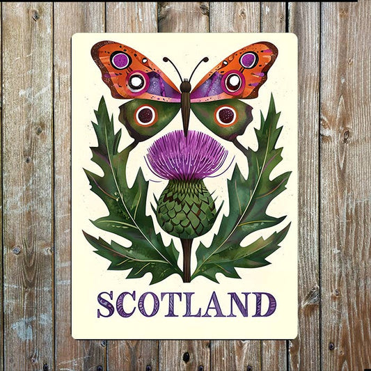 Thistle & Butterfly | Scottish Scotland | Metal Sign Plaque