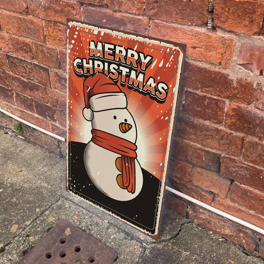 Retro Snowman Merry Christmas Metal Advertising Wall Sign