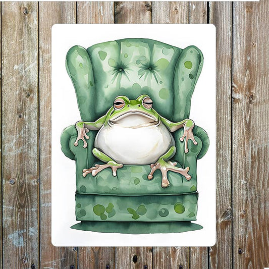Frog Green Armchair Watercolour Spring | Metal Sign Plaque