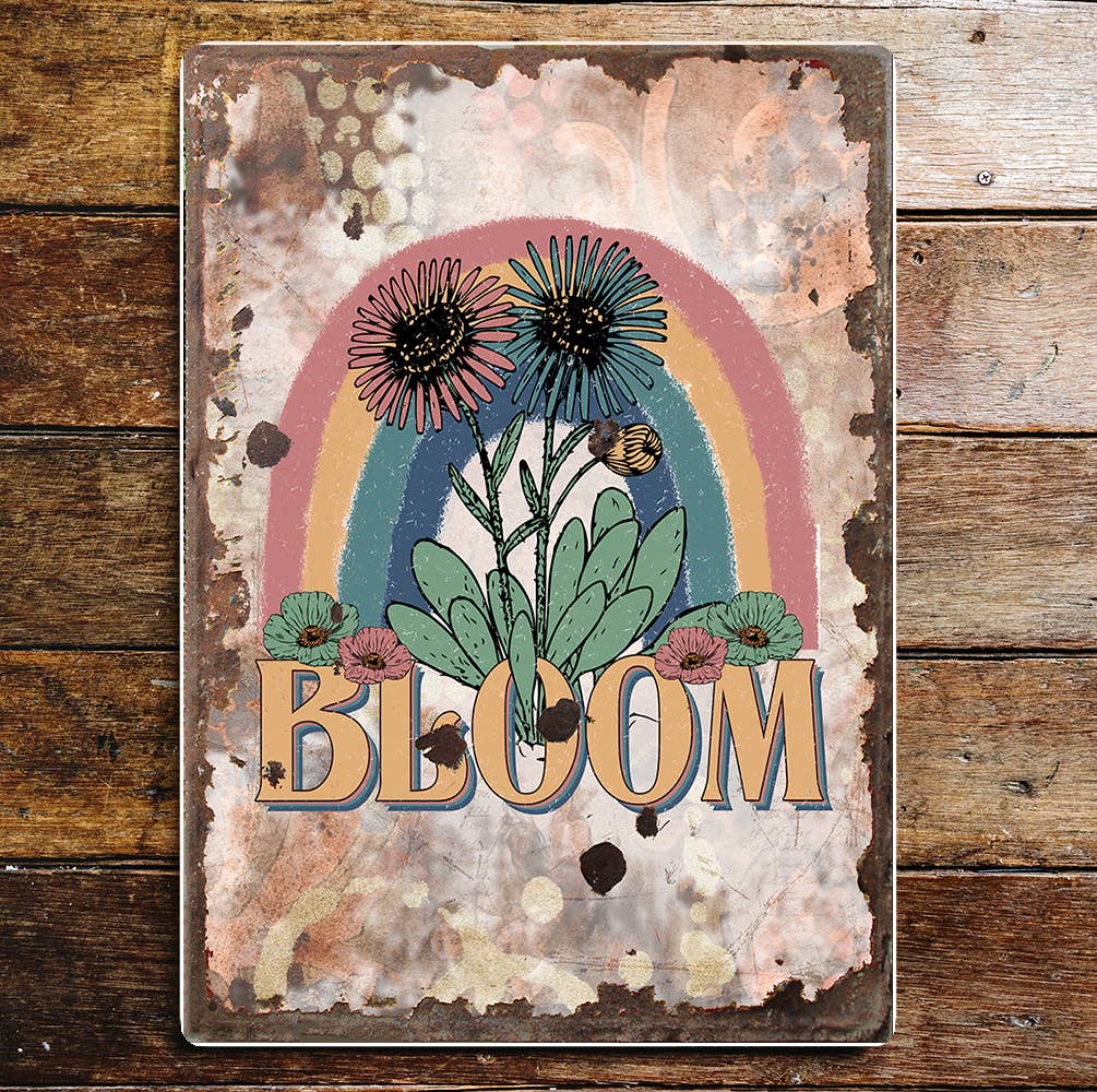 Flowers in bloom lifestyle rainbow | Metal Wall art Sign