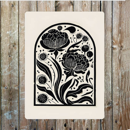 Flower Floral Botanical Moti woodcut style | Metal Sign Plaque