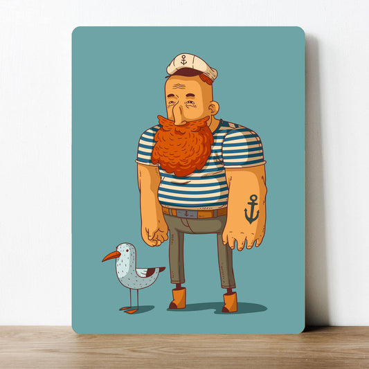 Fisherman Cartoon Artwork | Metal Sign Plaque