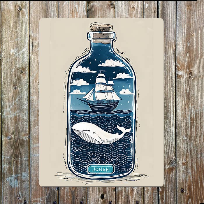 Bottle With whale Boat in sea Nautical | Metal Sign Plaque