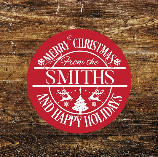 Circle Christmas Decor Customize Family Name Metal Sign
