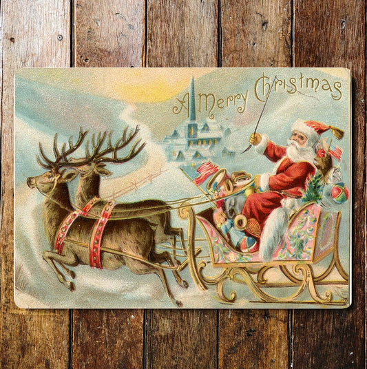 Christmas Santa Sleigh Wall | Metal Sign Plaque