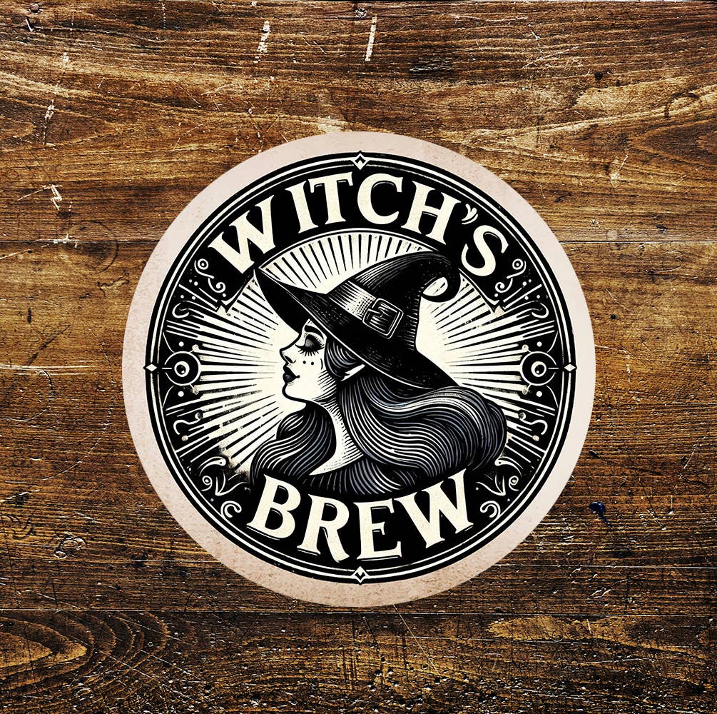 Witches Brew Coffee Fall Autumn Halloween Circle Metal Sign