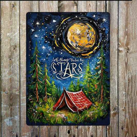 Letss Sleep Under The Stars Illustration | Metal Sign Plaque