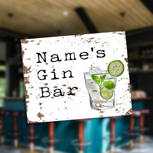 Gin Bar Personalised Custom Name | Metal Wall Sign